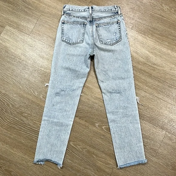 Moussy Denim High Rise Light Wash Straight Leg Distressed Jeans Size 25 - Picture 2 of 9